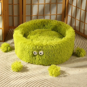 Winter Warm Round Pet Bed With Cute Monster Design