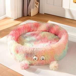 Winter Warm Round Pet Bed With Cute Monster Design